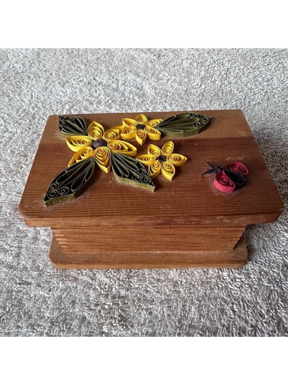 Wooden Hinged Paper Quilled Floral Butterfly Trinket Box